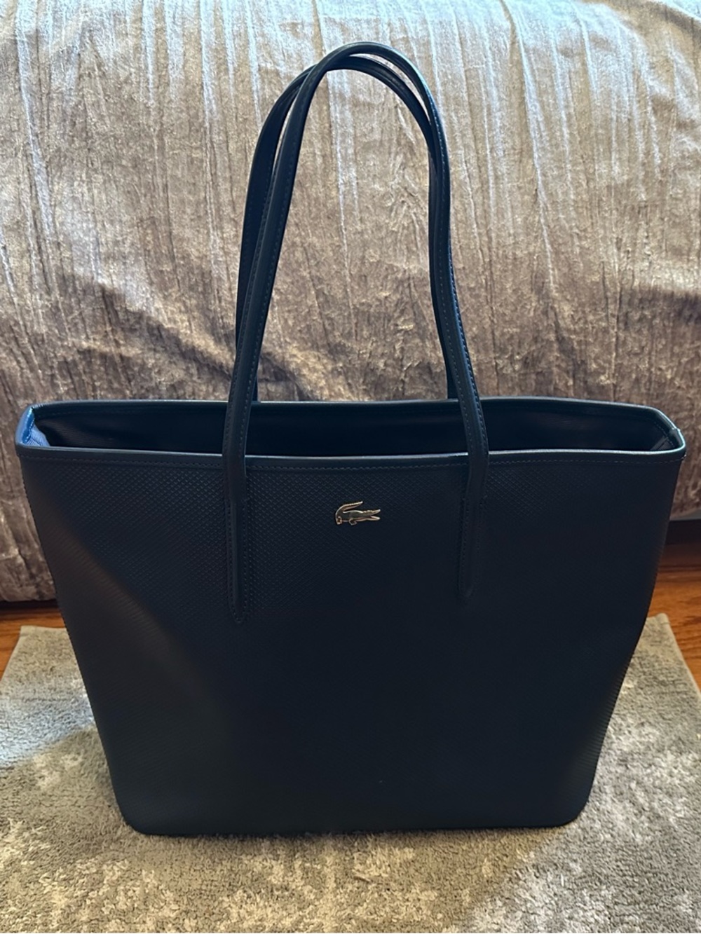 Lacoste Leather Dark Blue Structured Tote